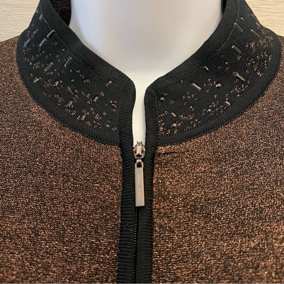 Ming Wang Ombré Bronze Black Beaded Zip Knit Jacket Size Medium Like‎ New - Picture 4 of 9